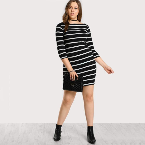 Plus Size Black & White Striped Shift Dress