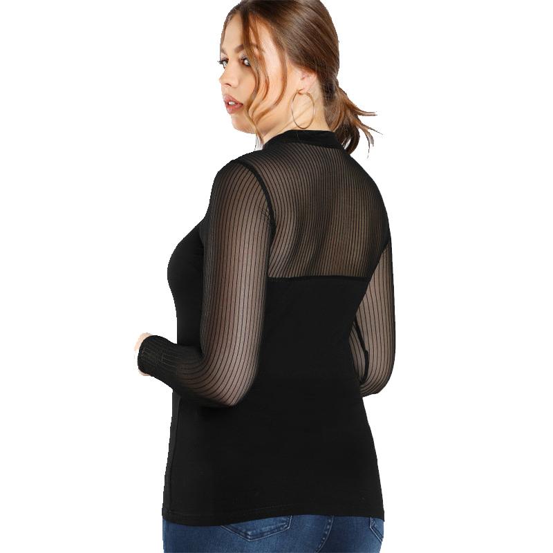 Black Transparent Sexy Mesh Plus Size Top