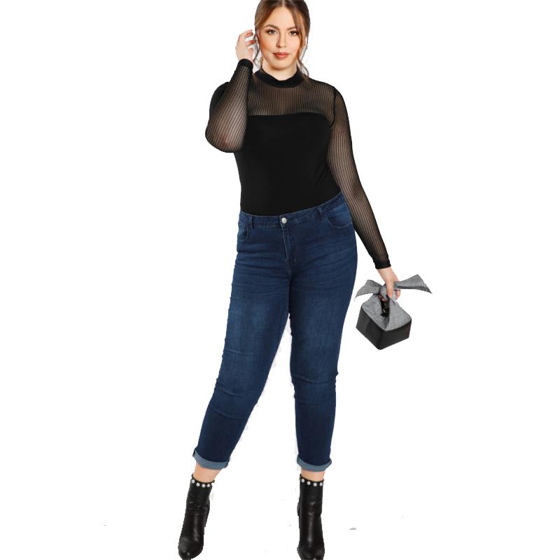 Black Transparent Sexy Mesh Plus Size Top