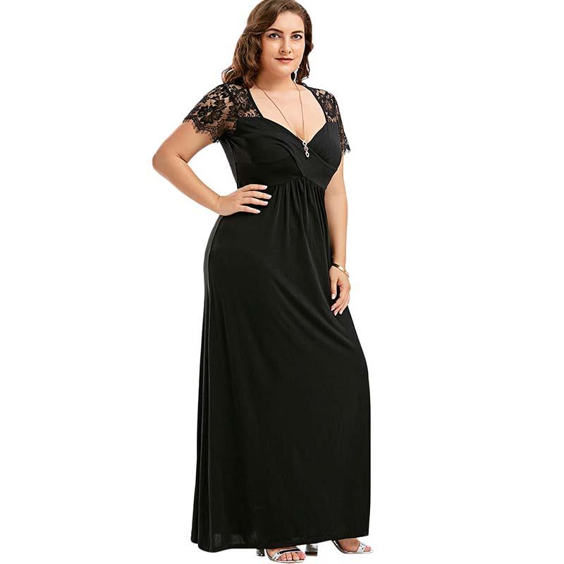 Plus Size Vintage Sexy Black Maxi  Dress