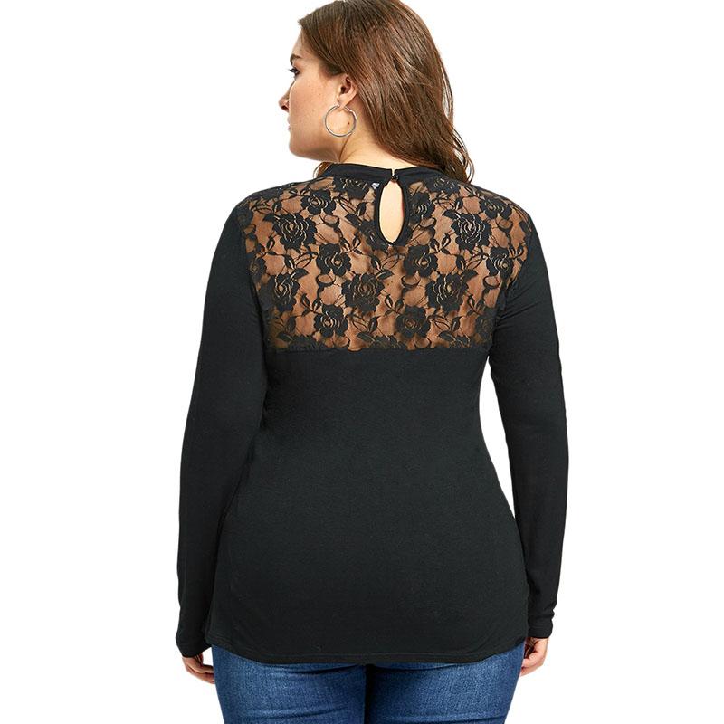 Plus Size Lace Crochet Long Sleeve Halter Top