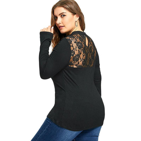 Plus Size Lace Crochet Long Sleeve Halter Top