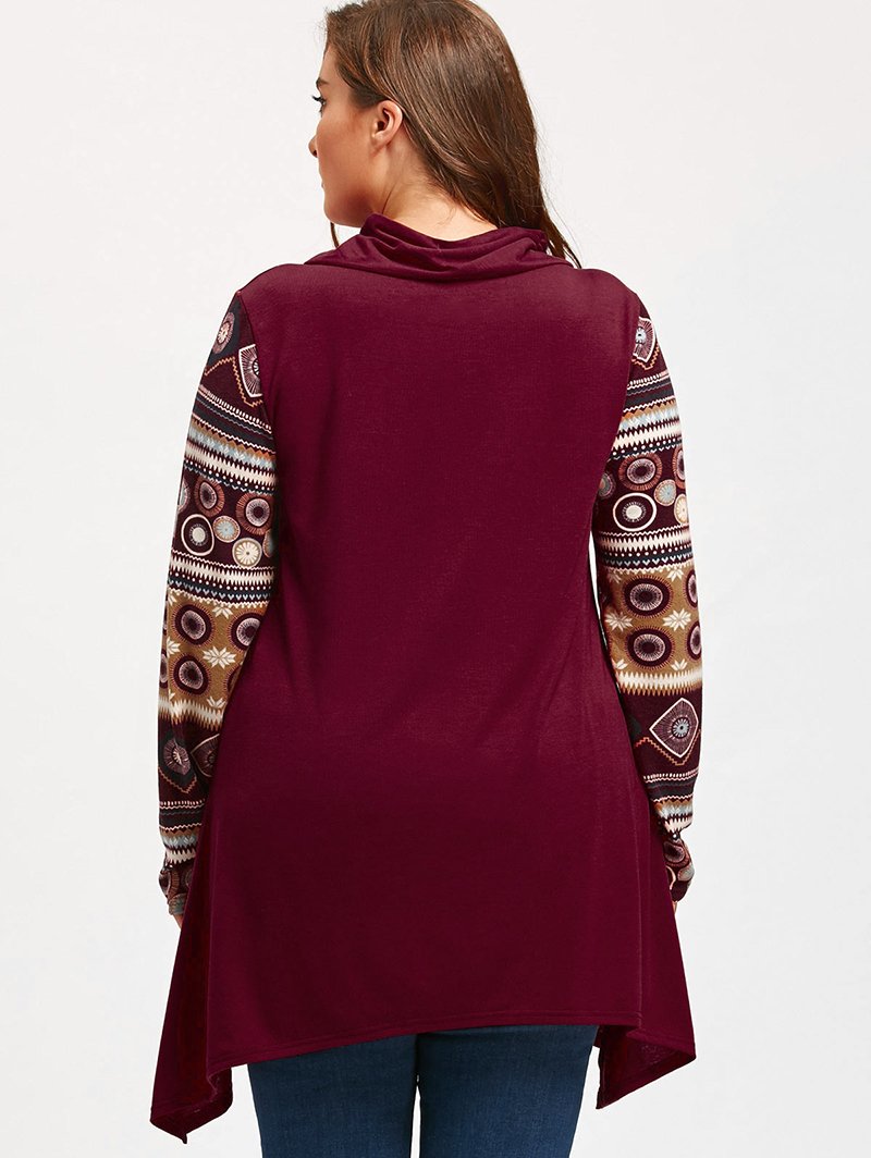 Grey Vintage Plus Size Geometric Long Sleeve Loose Fit Top