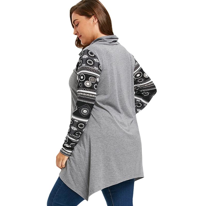 Grey Vintage Plus Size Geometric Long Sleeve Loose Fit Top