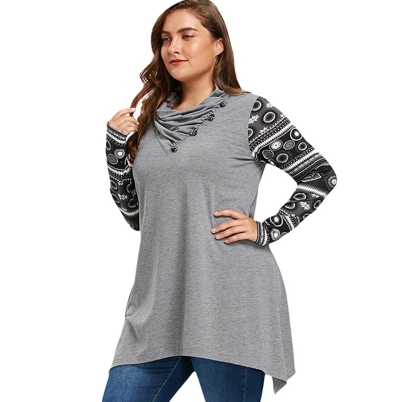 Plus Size Vintage Geometric Long Sleeve Top