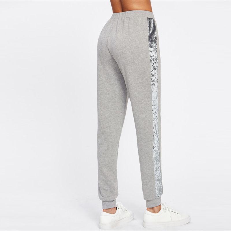 Velvet Side Panel Long Grey Sweatpants