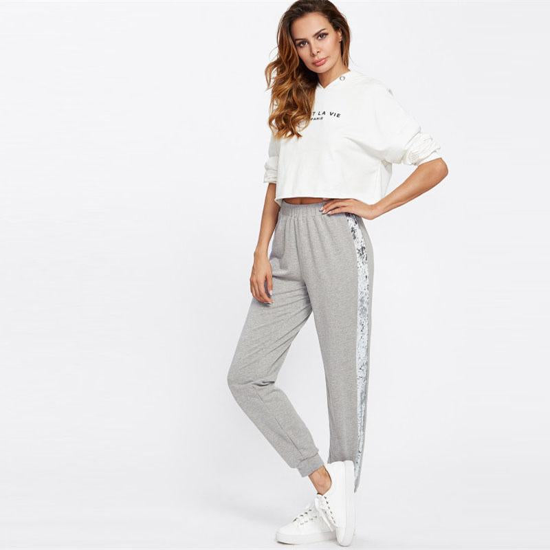 Velvet Side Panel Long Grey Sweatpants