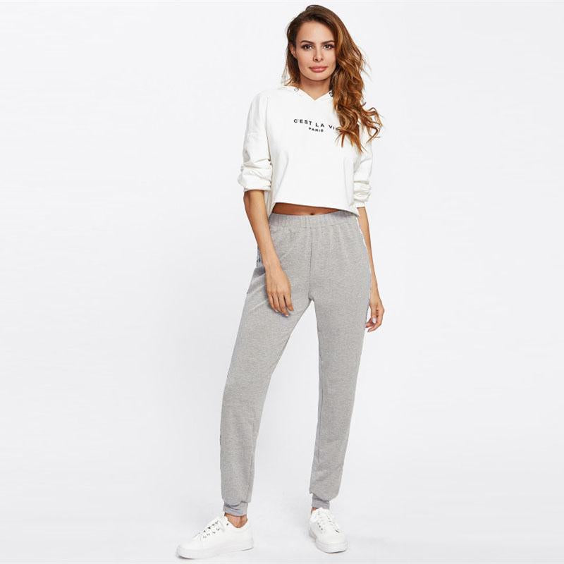 Velvet Side Panel Long Grey Sweatpants