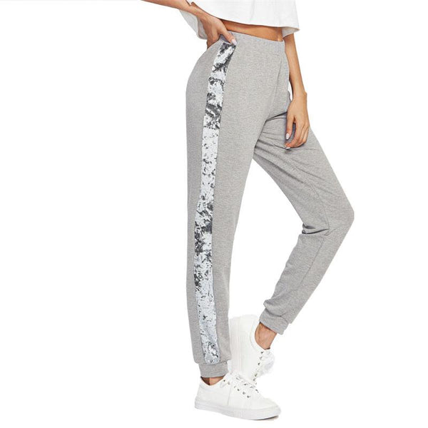 Velvet Side Panel Long Grey Sweatpants
