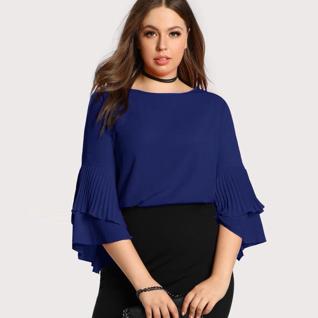 Plus Size Ruffled 3/4 Sleeve Elegant Blouse
