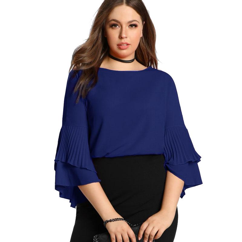 Plus Size Ruffled 3/4 Sleeve Elegant Blouse