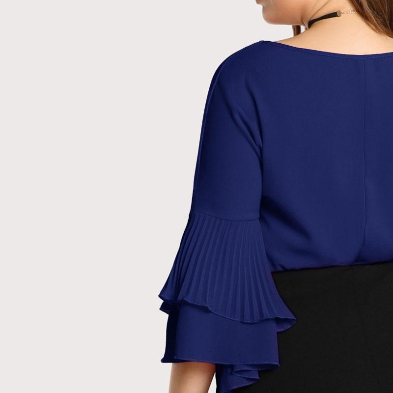 Plus Size Ruffled 3/4 Sleeve Elegant Blouse