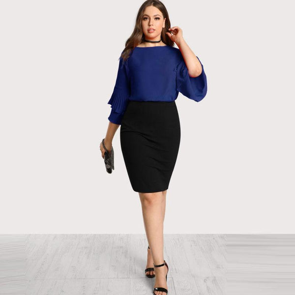 Plus Size Ruffled 3/4 Sleeve Elegant Blouse