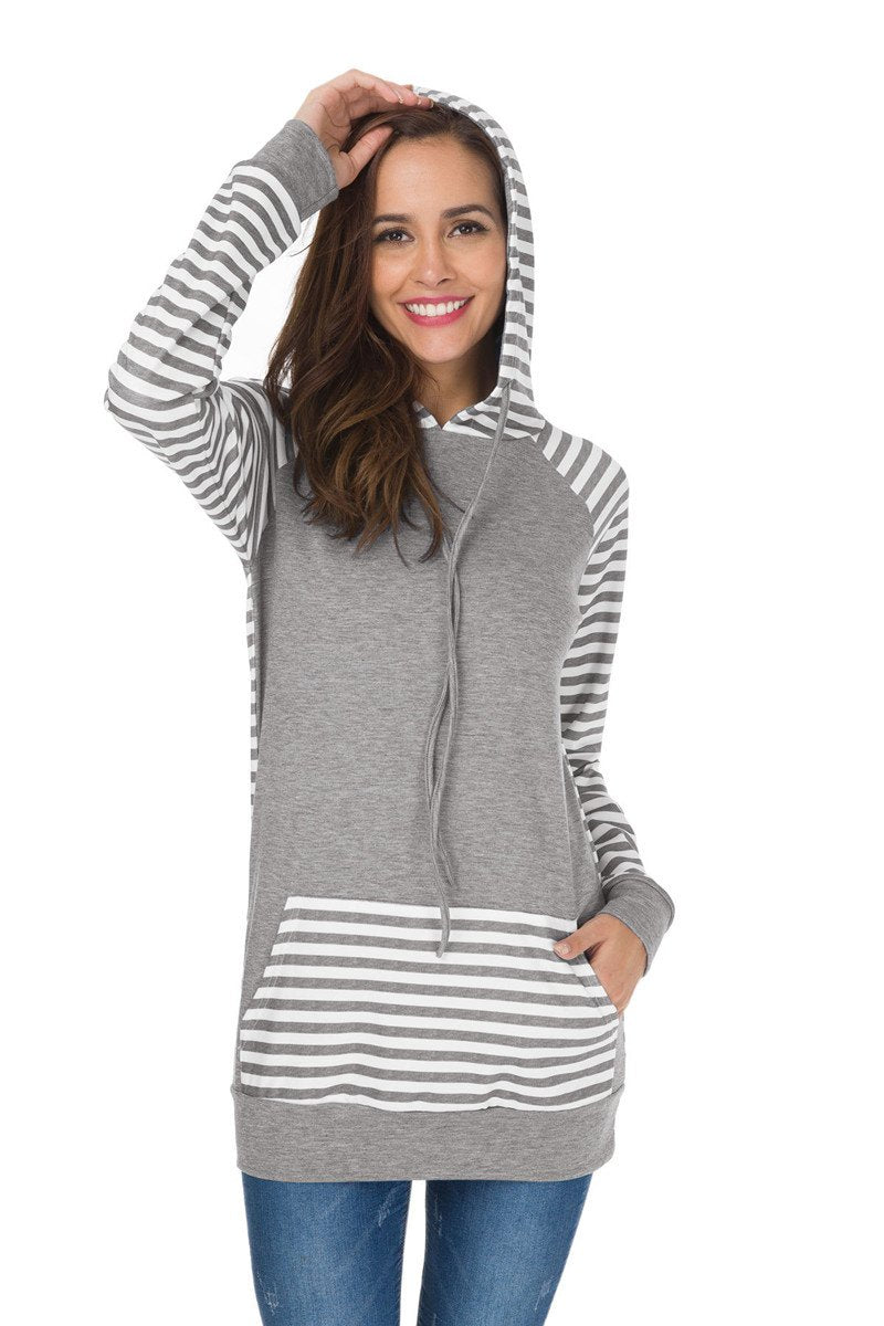 Patchwork Striped Gray Hoodie