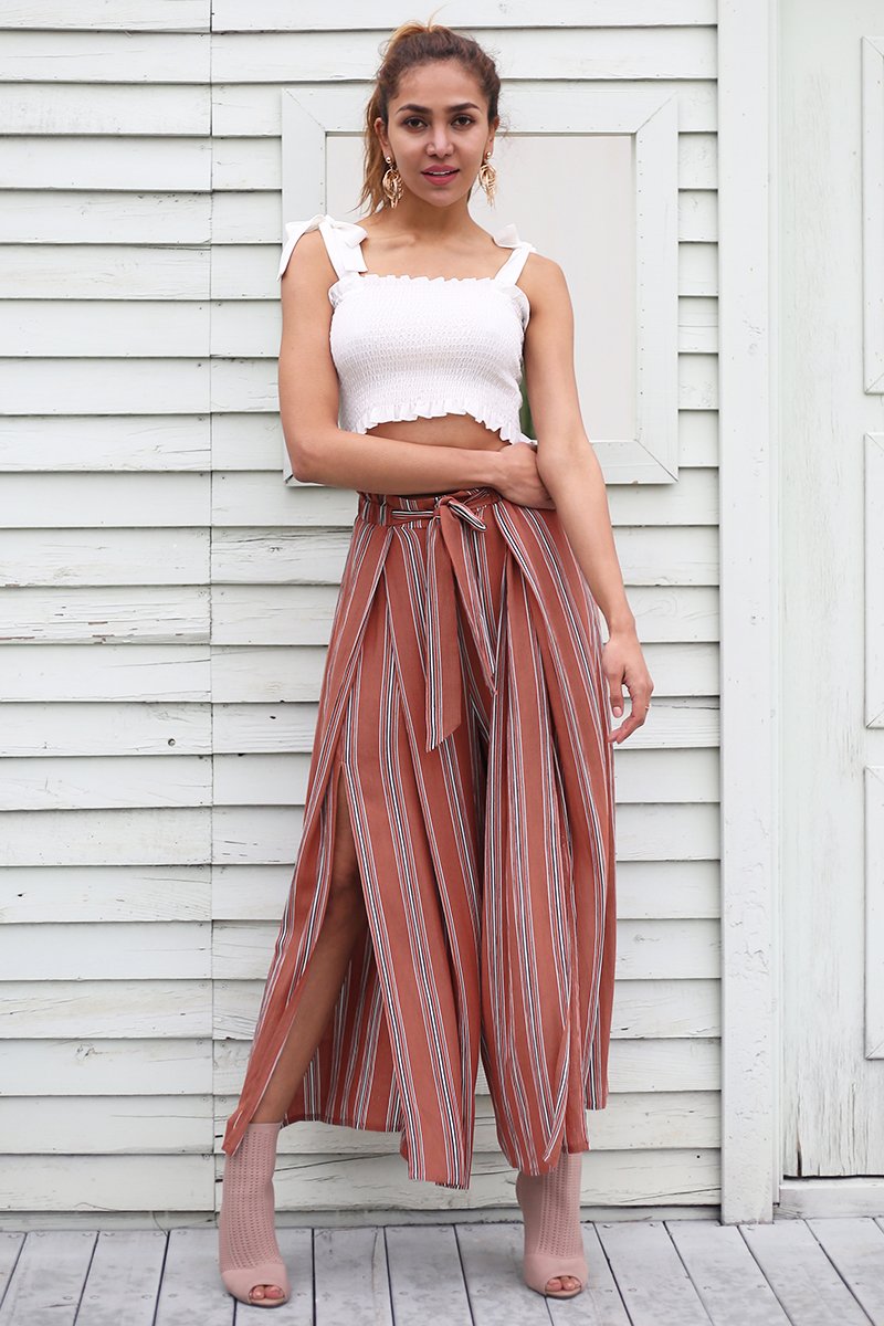 High Split Stripe Wide Leg Capri