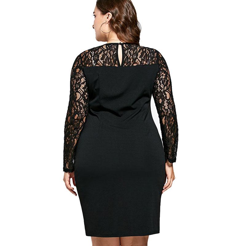 Plus Size Sexy Lace Crochet Panel Asymmetrical Dress