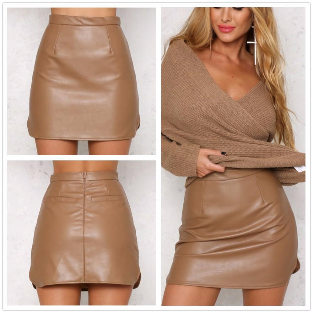 Solid Colored Leather Mini Skirt