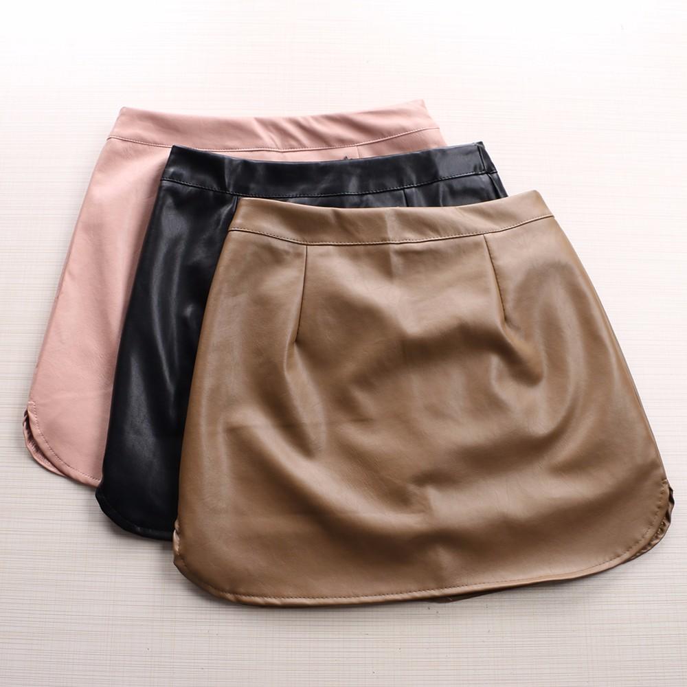 Solid Colored Leather Mini Skirt