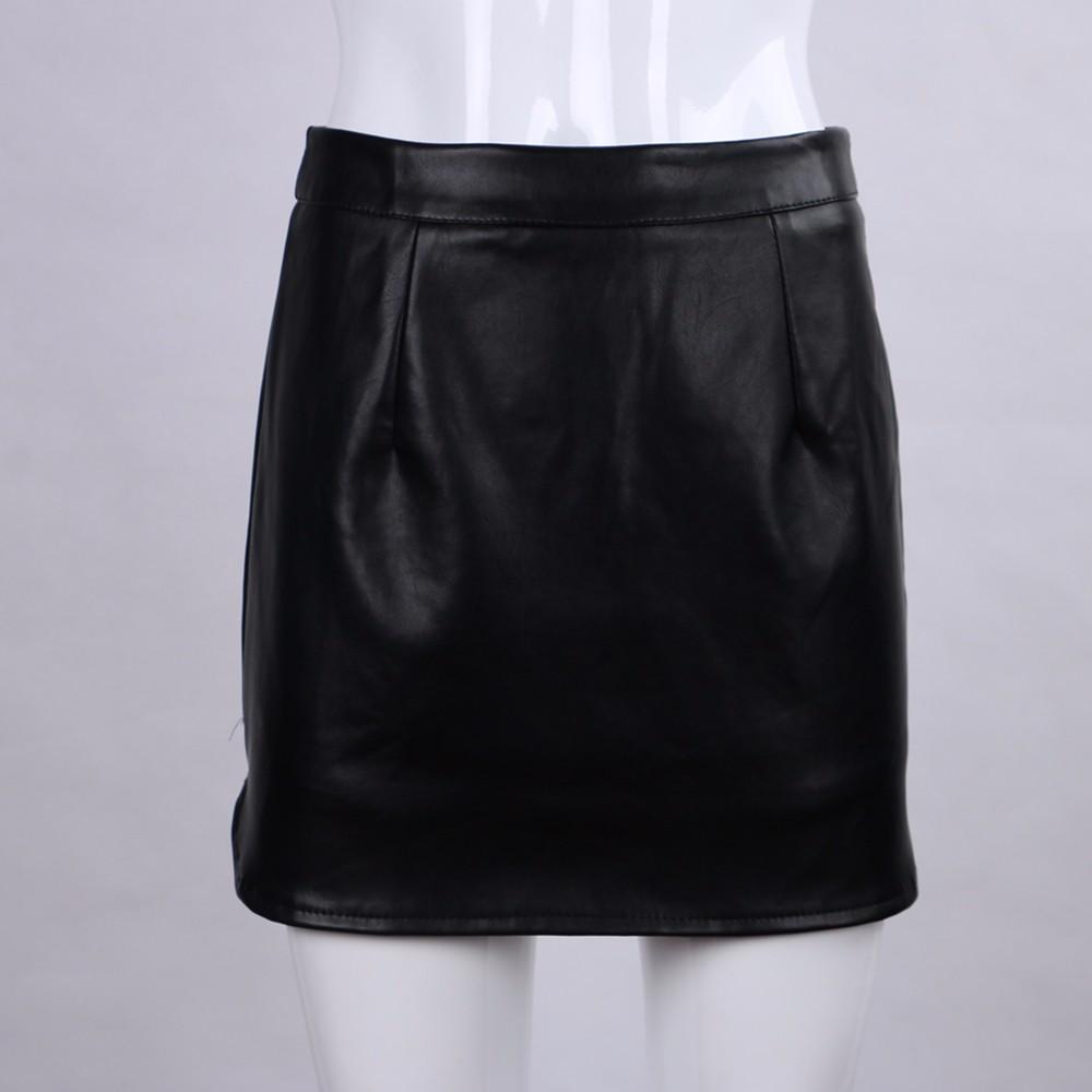 Solid Colored Leather Mini Skirt