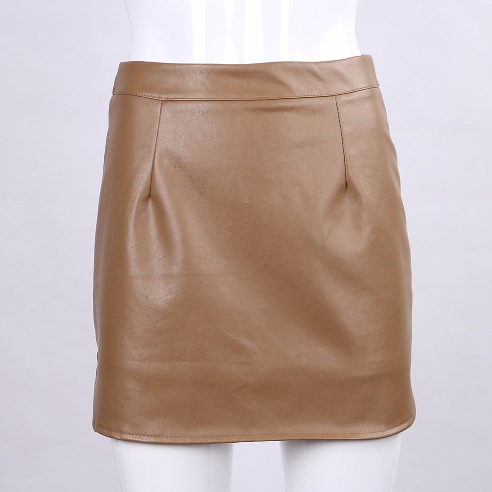 Solid Colored Leather Mini Skirt