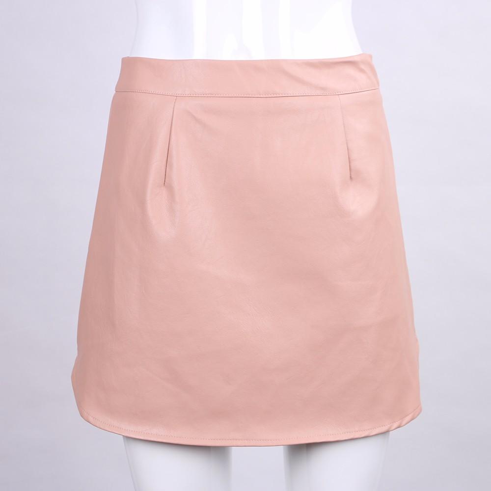 Solid Colored Leather Mini Skirt