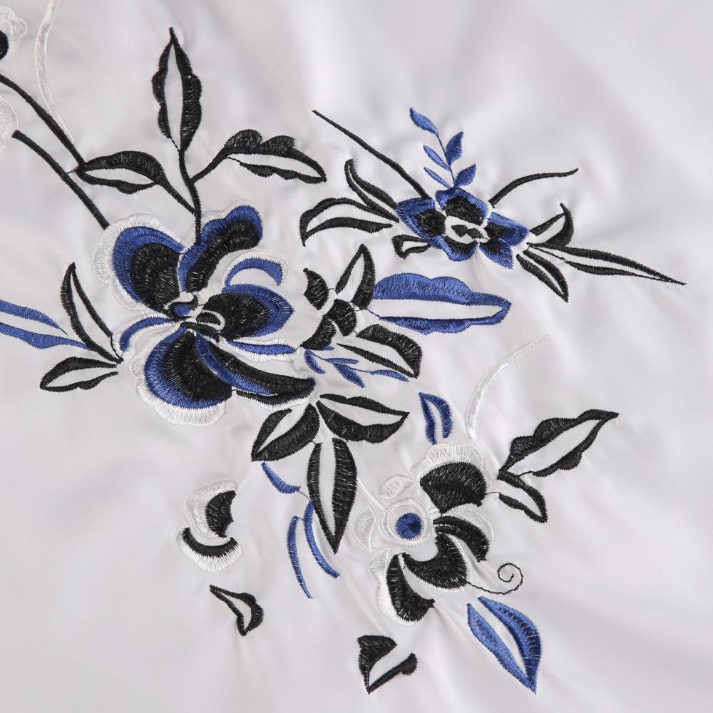 Plus Size Solid White Floral Embroidered Long Sleeve Blouse