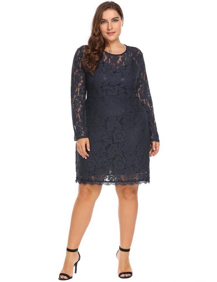 Elegant Flare Sleeve Floral Lace Sheath Dress