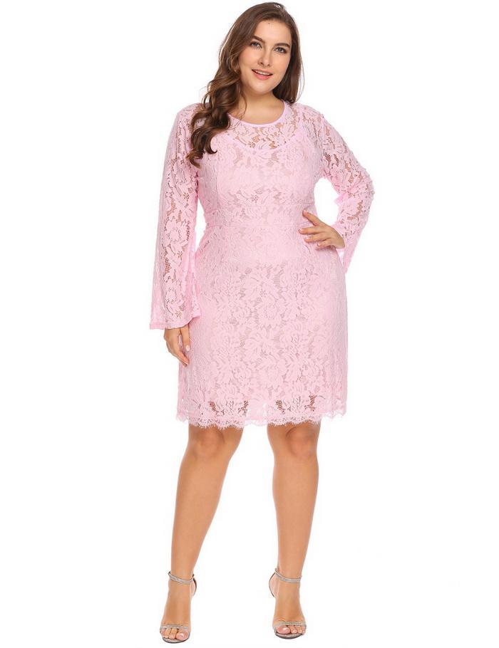 Elegant Flare Sleeve Floral Lace Sheath Dress
