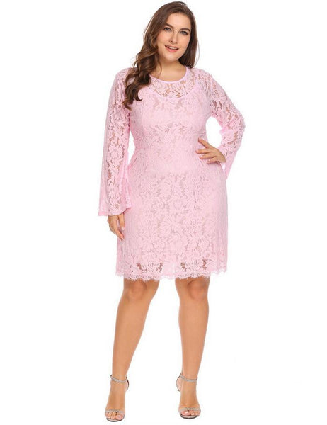Elegant Flare Sleeve Floral Lace Sheath Dress