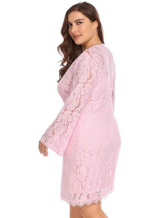 Elegant Flare Sleeve Floral Lace Sheath Dress