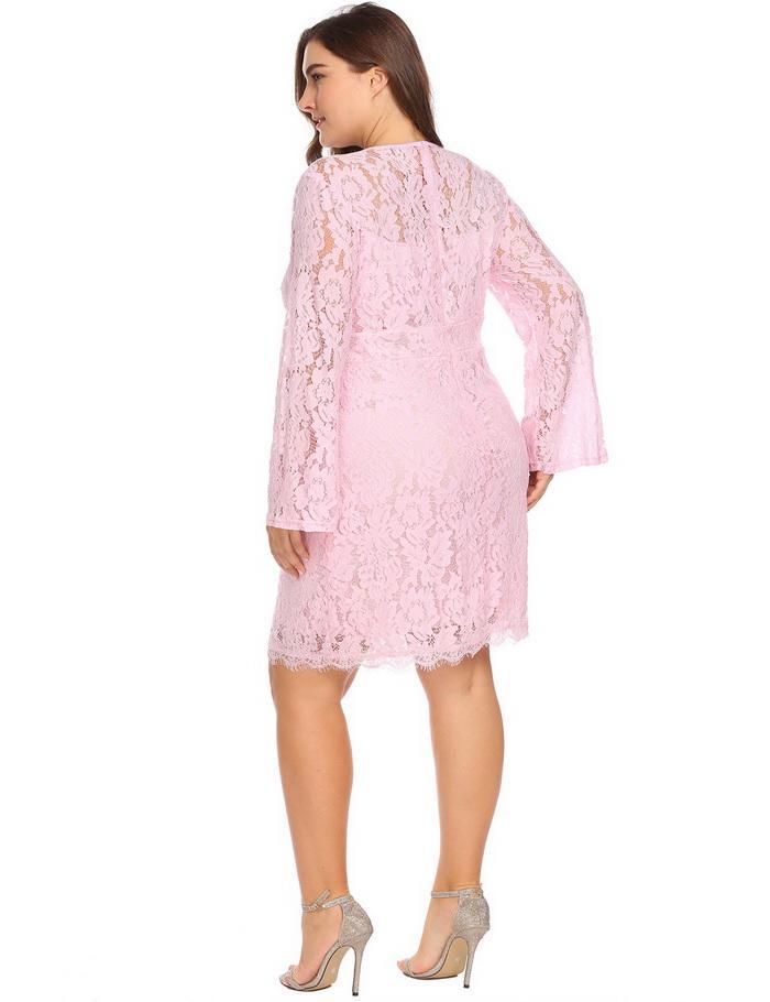Elegant Flare Sleeve Floral Lace Sheath Dress