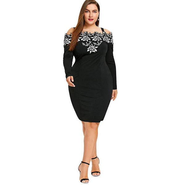 Plus Size Embroidered Off Shoulder Dress
