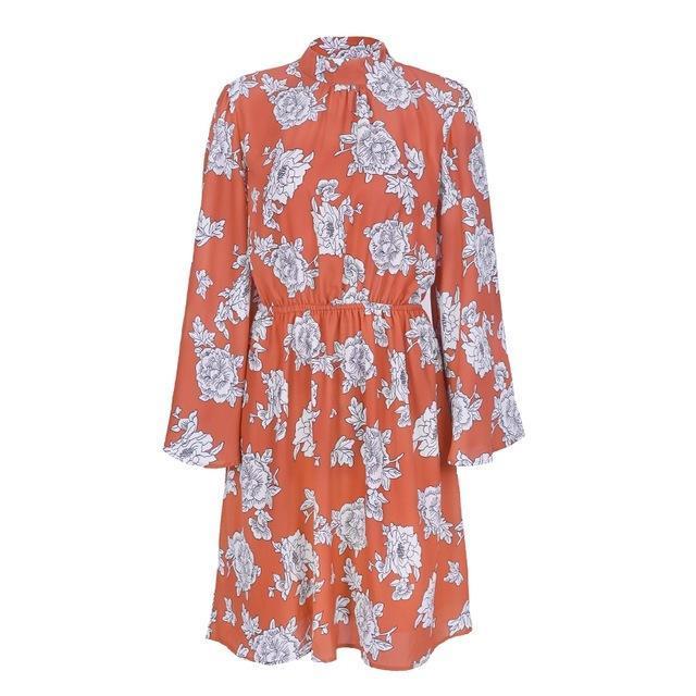 Backless Chiffon Flare Sleeve Dress