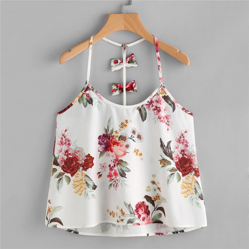 Halter Bow Embellished Y-Back Cami Top