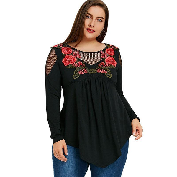 PlusMiss Sexy Embroidery Fishnet Babydoll Top