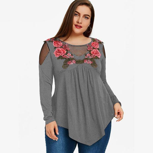 Plus Size Sexy Embroidery Fishnet Babydoll Top
