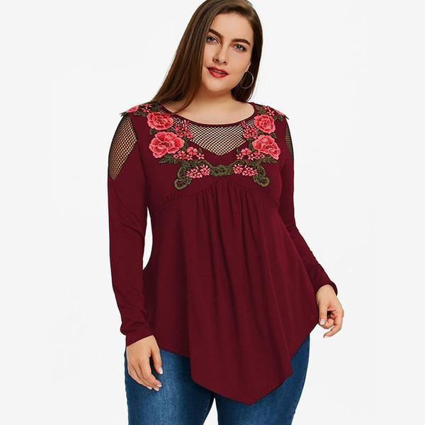 Plus Size Sexy Embroidery Fishnet Babydoll Top