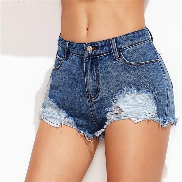 Low Rise Distressed Denim Short Shorts