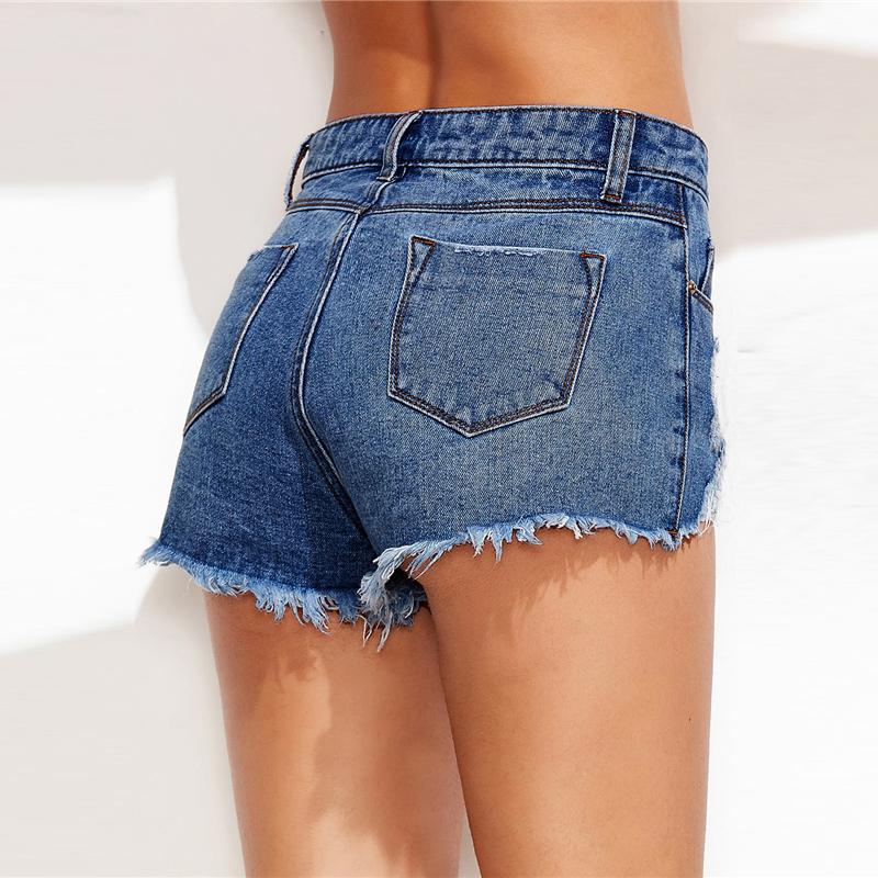 Low Rise Distressed Denim Short Shorts