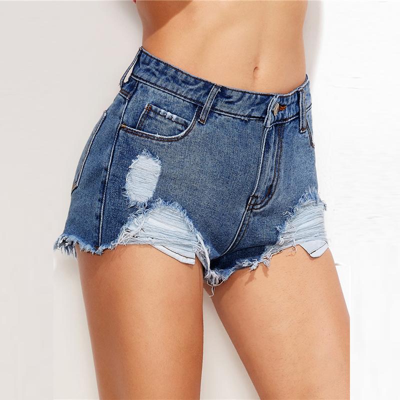 Low Rise Distressed Denim Short Shorts