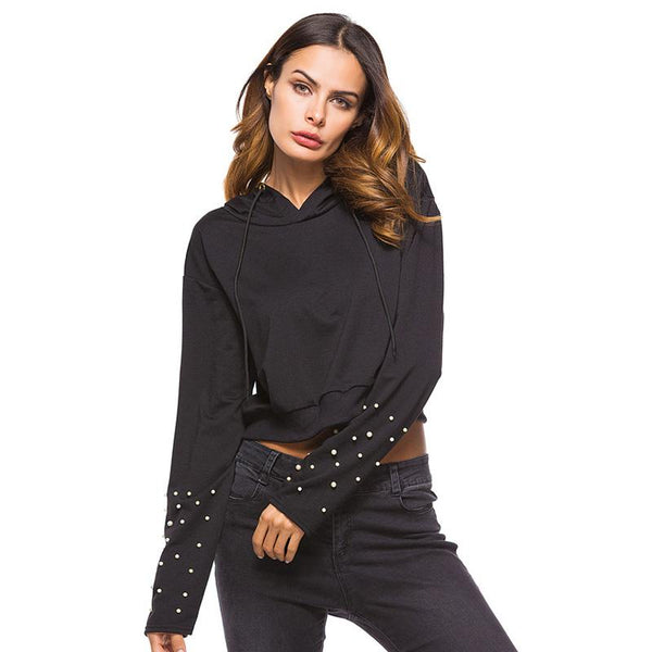 Beading Crop Top Hoodie