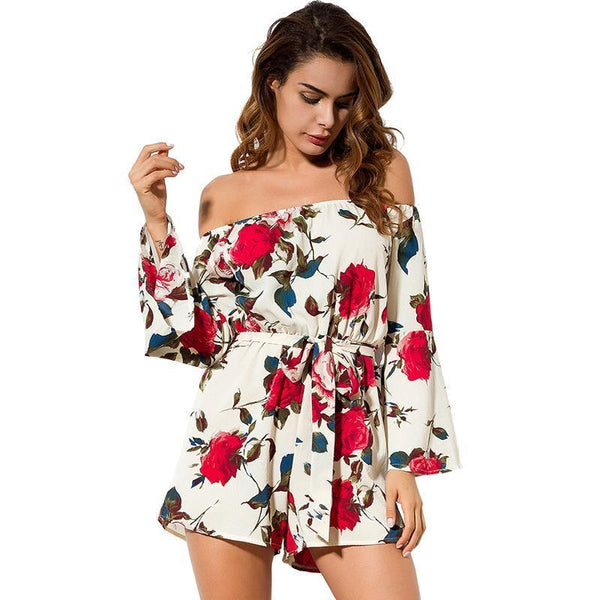 Red Flowered Long Sleeve Romper