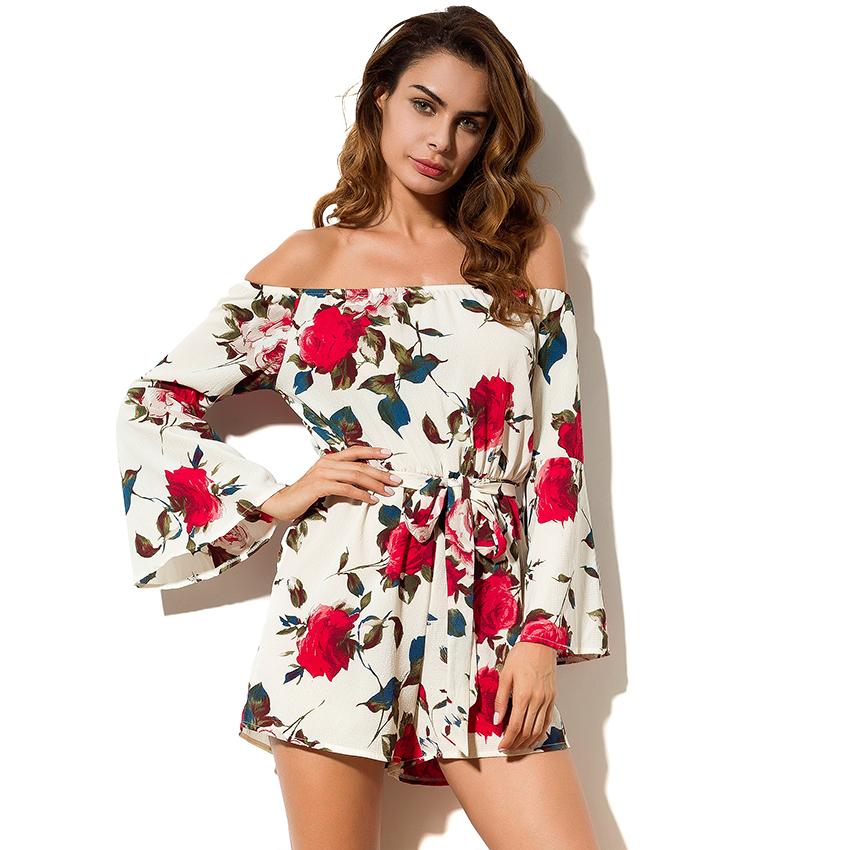 Red Flowered Long Sleeve Romper