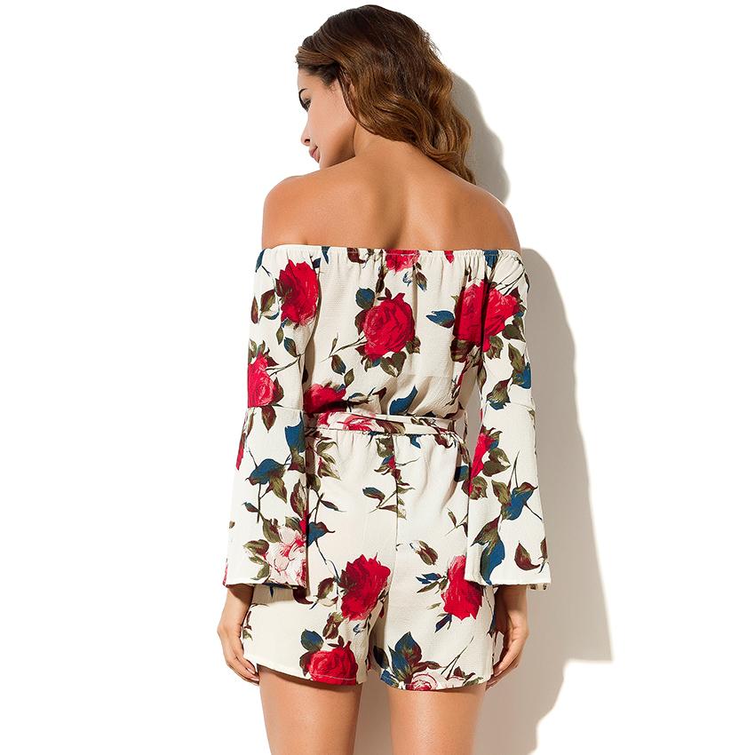 Red Flowered Long Sleeve Romper