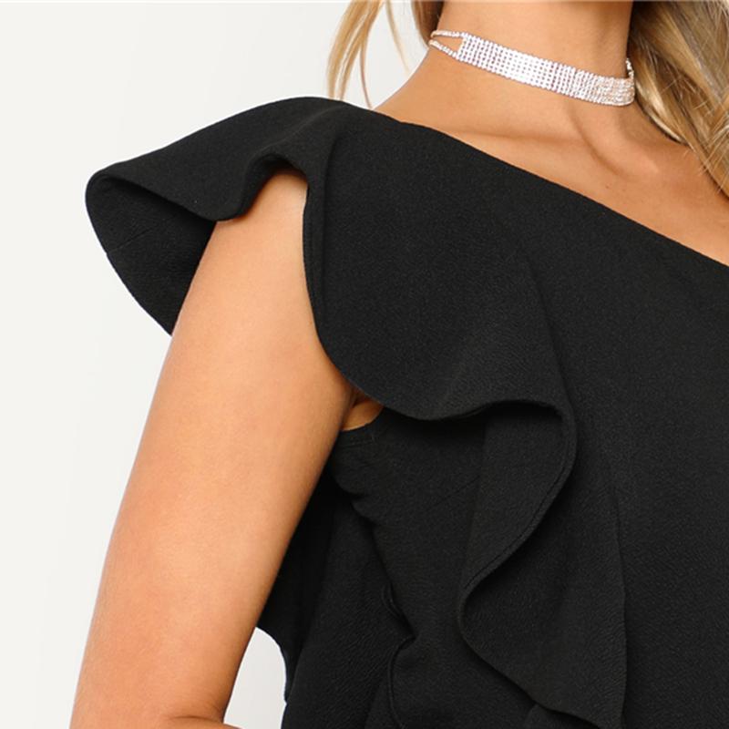 Asymmetrical Flounce Embellished Bodysuit