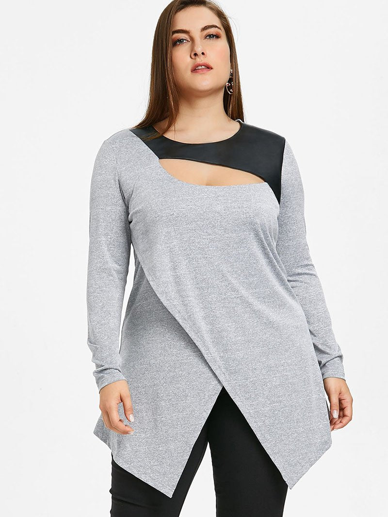 Plus Size Cut Out Overlap Long Sleeve Top