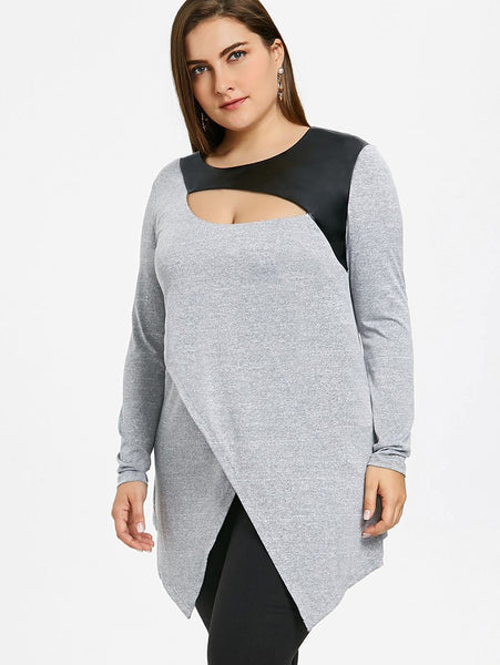 Plus Size Cut Out Overlap Long Sleeve Top