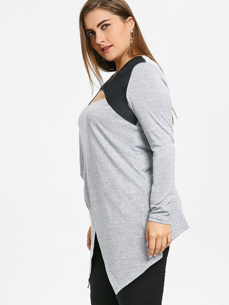 Plus Size Cut Out Overlap Long Sleeve Top