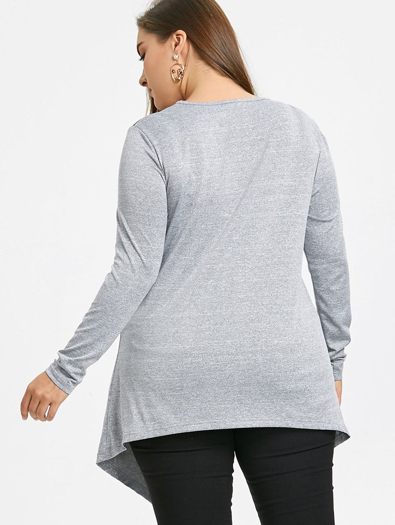 Plus Size Cut Out Overlap Long Sleeve Top