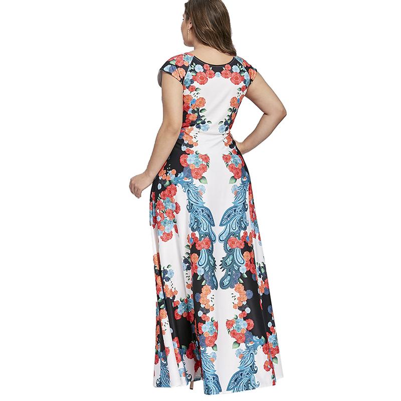 Plus Size Low Cut Floral Paisley Print Maxi Dress